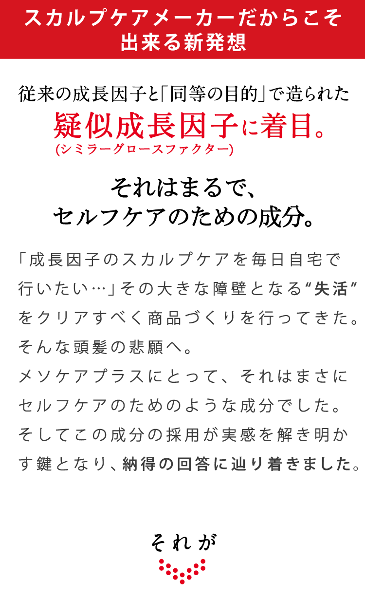 実感の解明へ。頭髪研究は日々進歩しています。頭髪専門家 正木健太郎先生 頭髪にまつわる研究は、全世界が注目する再生技術や最先端のナノテクノロジーなど、あらゆる分野の知識を貪欲に取り込みながら業界全体で進歩してきました。新成分の発見や技術の確立などイノベーションが起きるとき、頭髪に新たな可能性が生まれるのです。