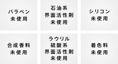 メソケア+薬用スカルプフォーマットシャンプーは成分を吟味検討し、これらの成分を含まぬ組成としています。